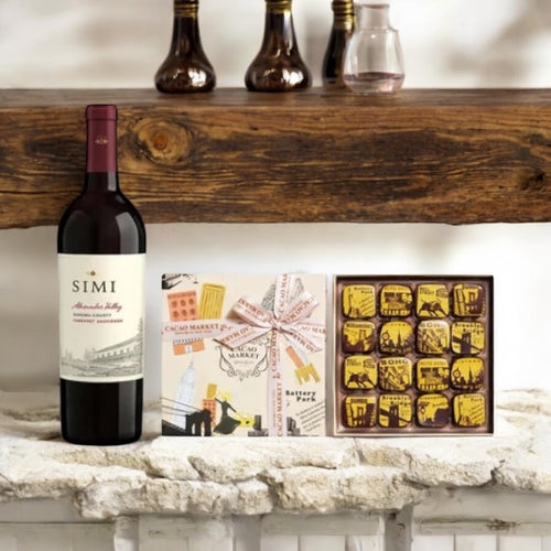 Gift box including Simi Alexander Cabernet and 16pc NYC themed artisan chocolates.