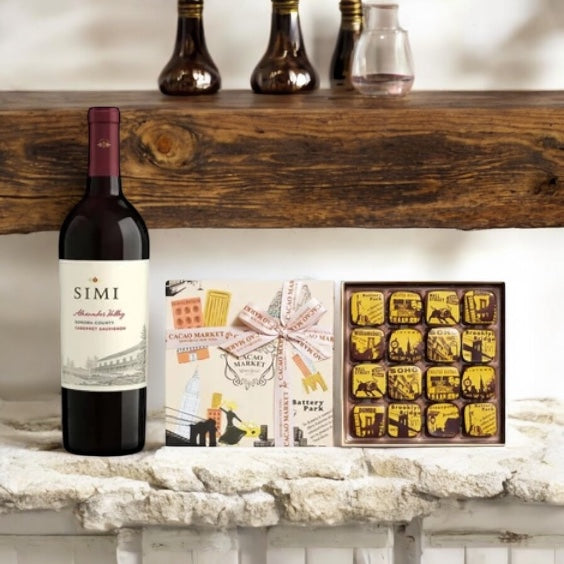 Gift box including Simi Alexander Cabernet and 16pc NYC themed artisan chocolates.
