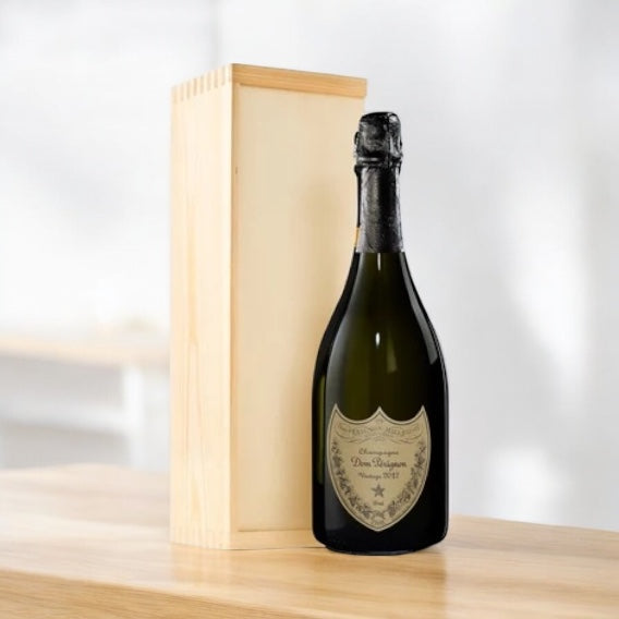 Don Perignon inside our wood crate.