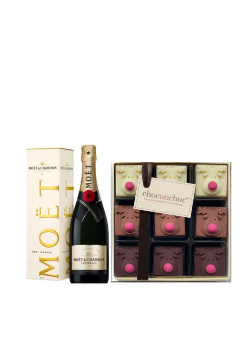 Moet Brut w/Reindeer Chocolates