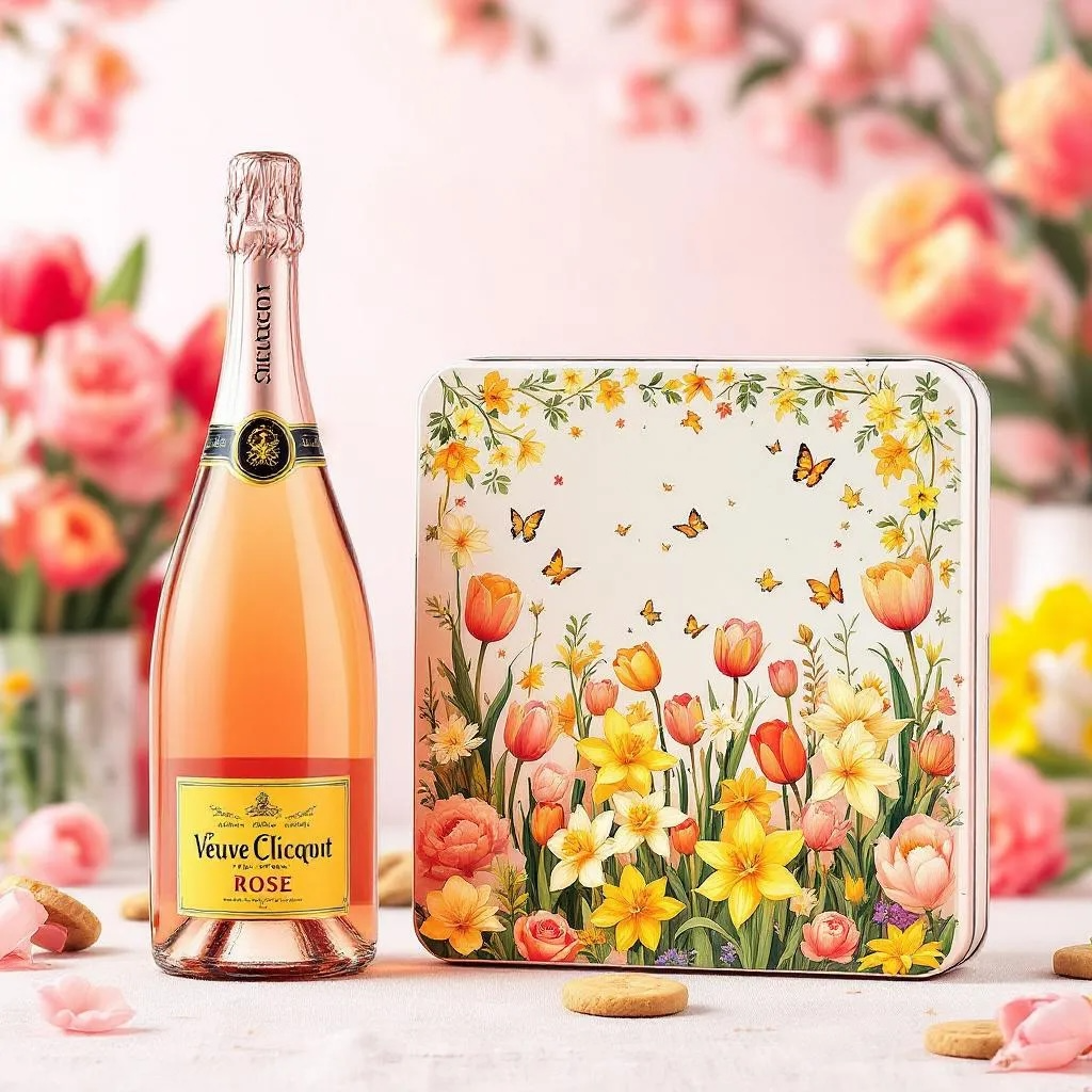 Veuve Clicquot Rose w/Spring Garden Cookie Tin