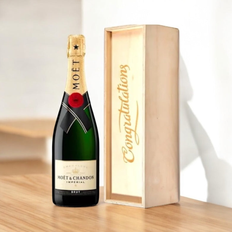 Moet & Chandon Imperial Brut Champagne in Congratulations wood crate.