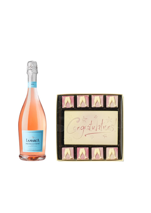 LaMarca Prosecca Rose w/Congrats Chocolate & Flutes Box