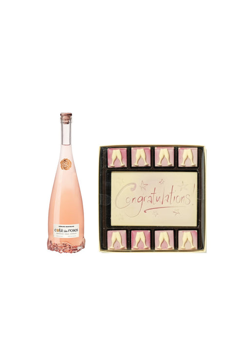 Congrats Chocolate Bar & Flutes Gift Box w/Rose