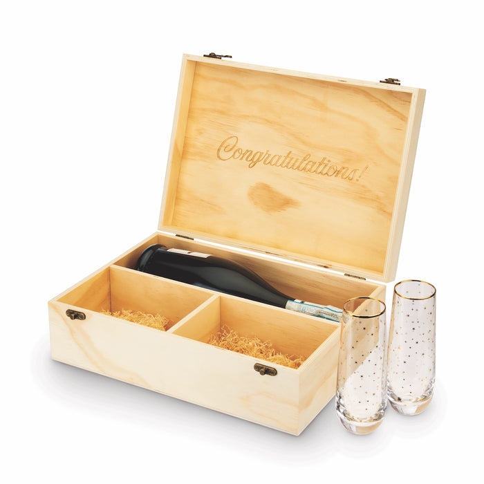 Celebrate Wood Champagne Box w/Flutes