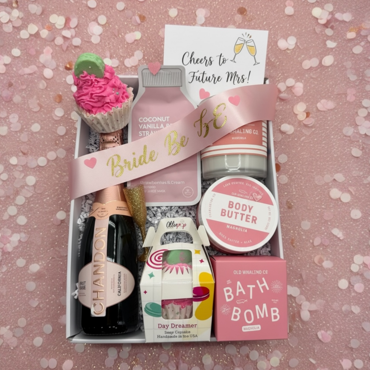 Chandon Rose w/spa products for bride to be.