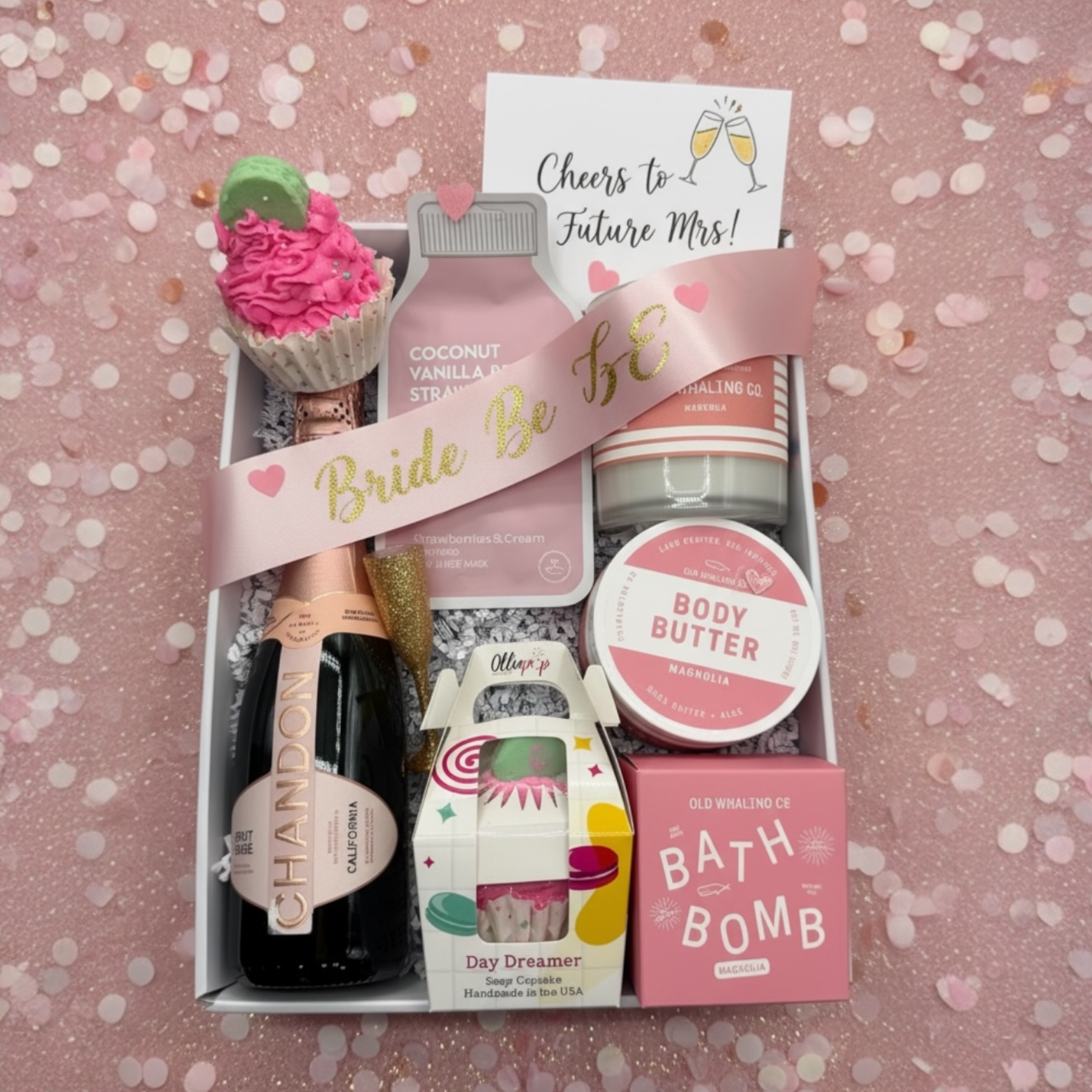 Chandon Rose w/spa products for bride to be.