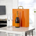 Veuve Clicquot Champagne Case containing Veuve Clicquot and Flutes.