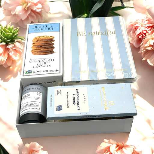 Experience mindfulness with our Be Mindful Journal, gourmet popcorn, premium tea and artisan chocolates,  shipped nationwide from New York City 