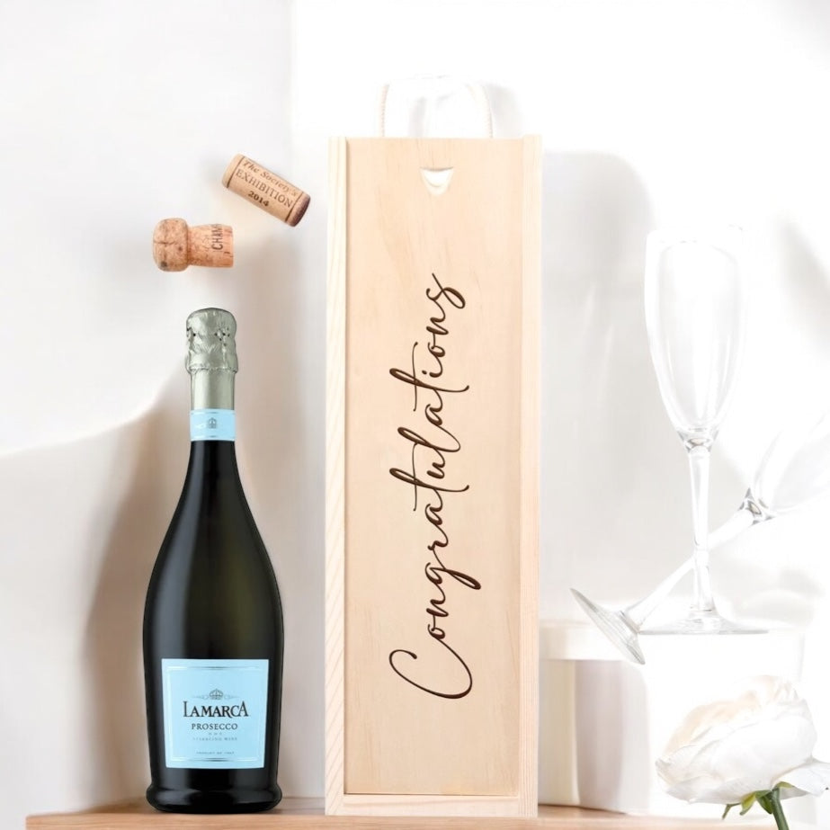 "Sparkling wine in a congratulatory gift crate, shipped nationwide from NYC.

