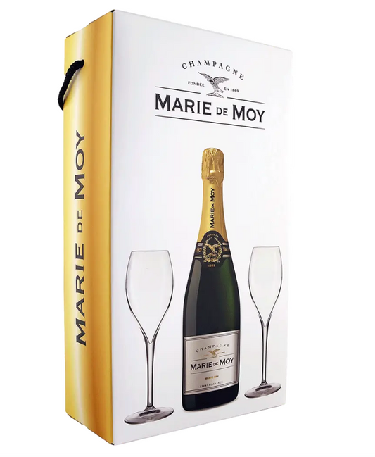 Marie De Moy Champagne Premier Bleu Brut w/Flutes