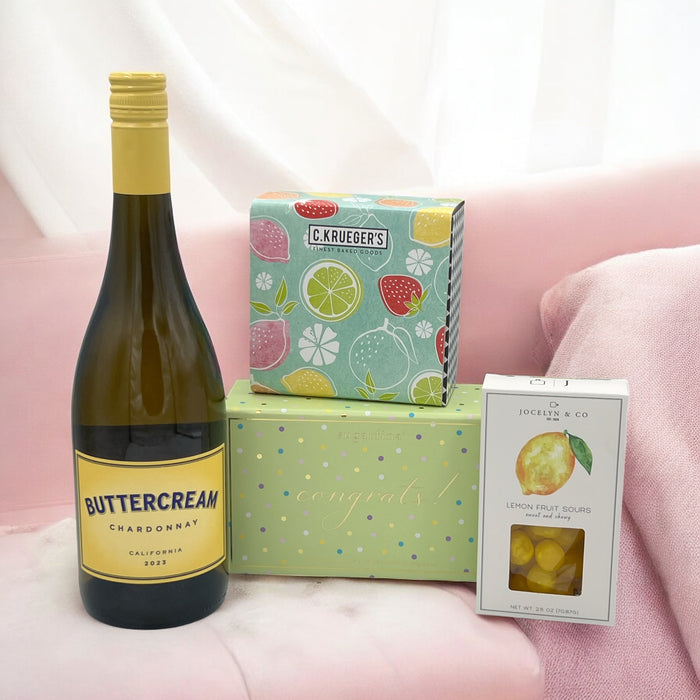 Buttercream Chardonnay w/Cookies & Congrats Candy Box