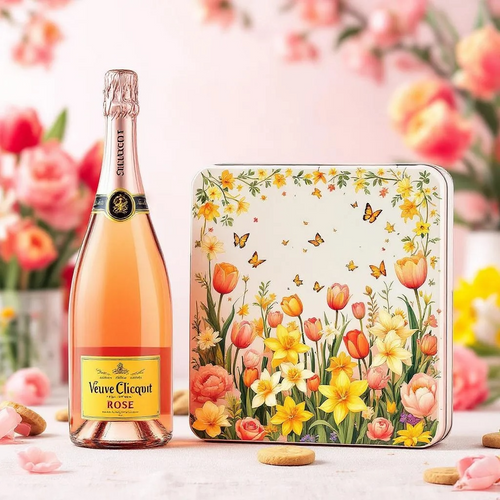 Veuve Clicquot Rose w/Spring Garden Cookie Tin