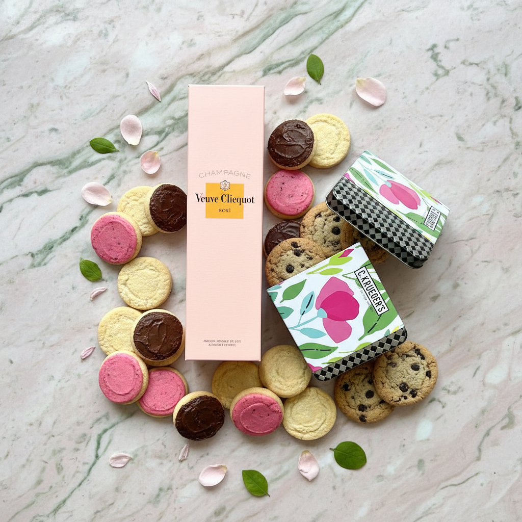 Veuve Clicquot Rose w/Spring Garden Cookie Tin