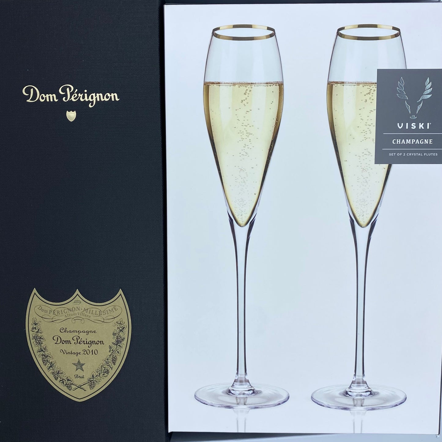 Gift box includes Dom Perignon and champagne flutes