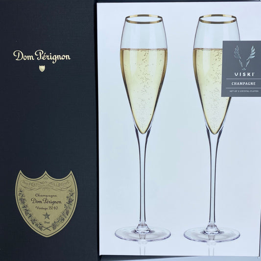 Gift box includes Dom Perignon and champagne flutes