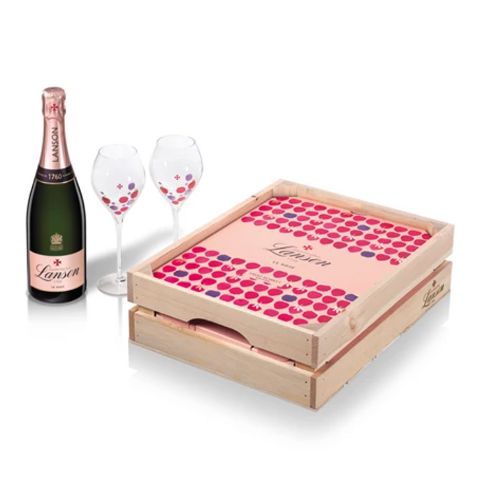 Lanson la Rose Champagne Fruit Market Gift Set With 2 Glasses