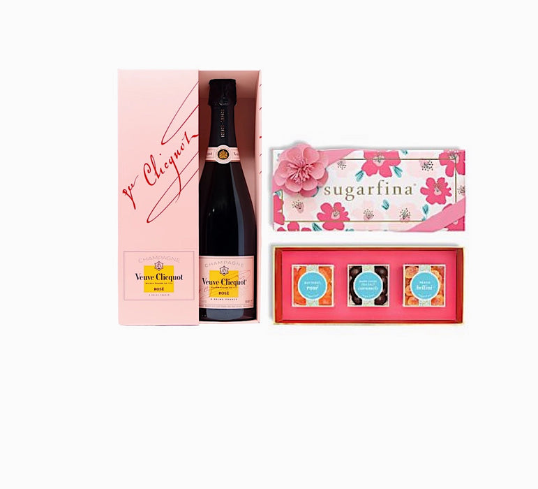 Floral Candy Box w/Veuve Clicquot Rose — Soo Many Basketsᵀᴹ
