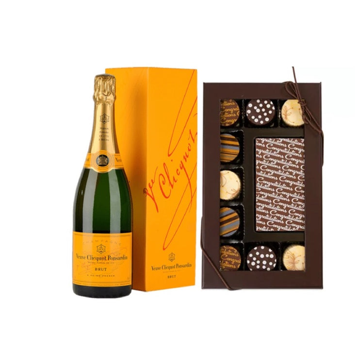 Veuve Clicquot Champagne w/10pc Artisan Congratulations Truffles